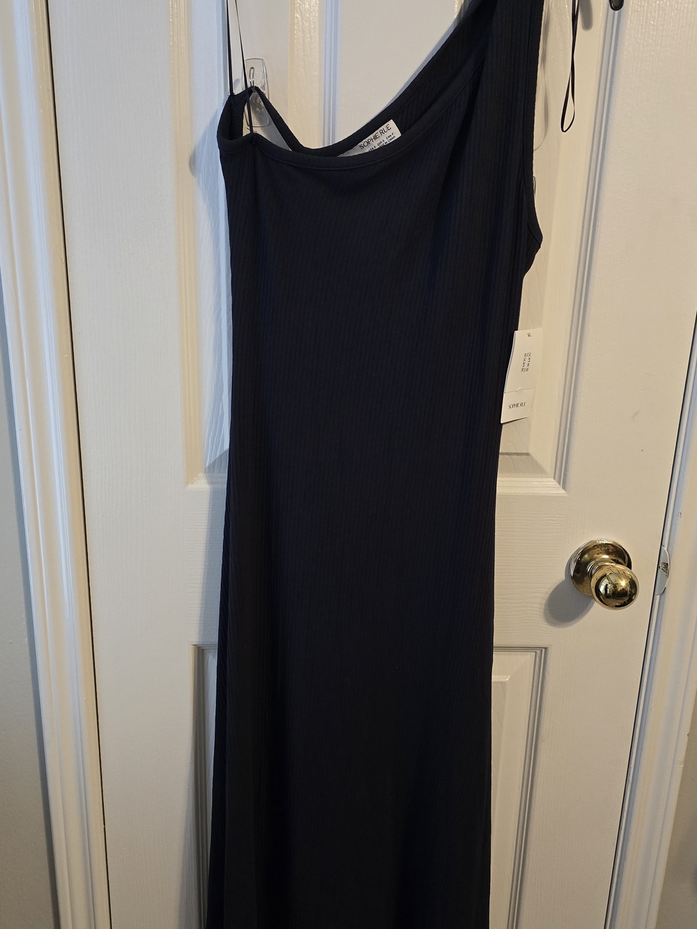Sophie Rue One-Shoulder Deep Charcoal Ribbed Maxi Dress
